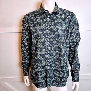 Egara Geometric Pattern Slim Fit Stretch‎ Long Sleeve Button Down Shirt Size XL
